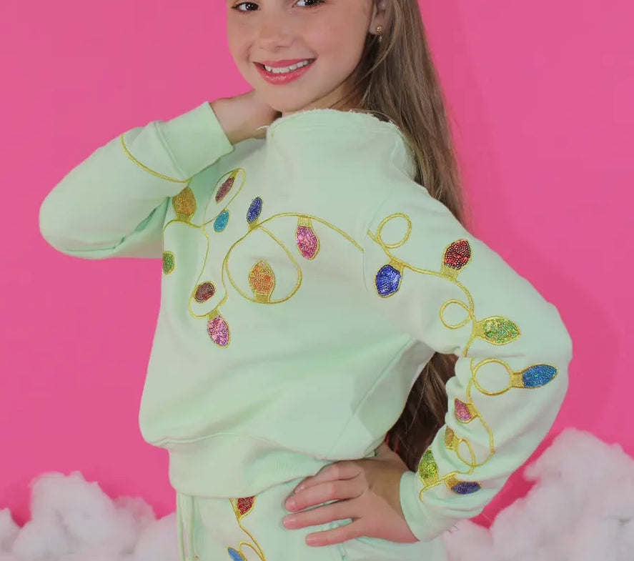 Sequins Christmas Lights Sweatshirt - Tween Girls
