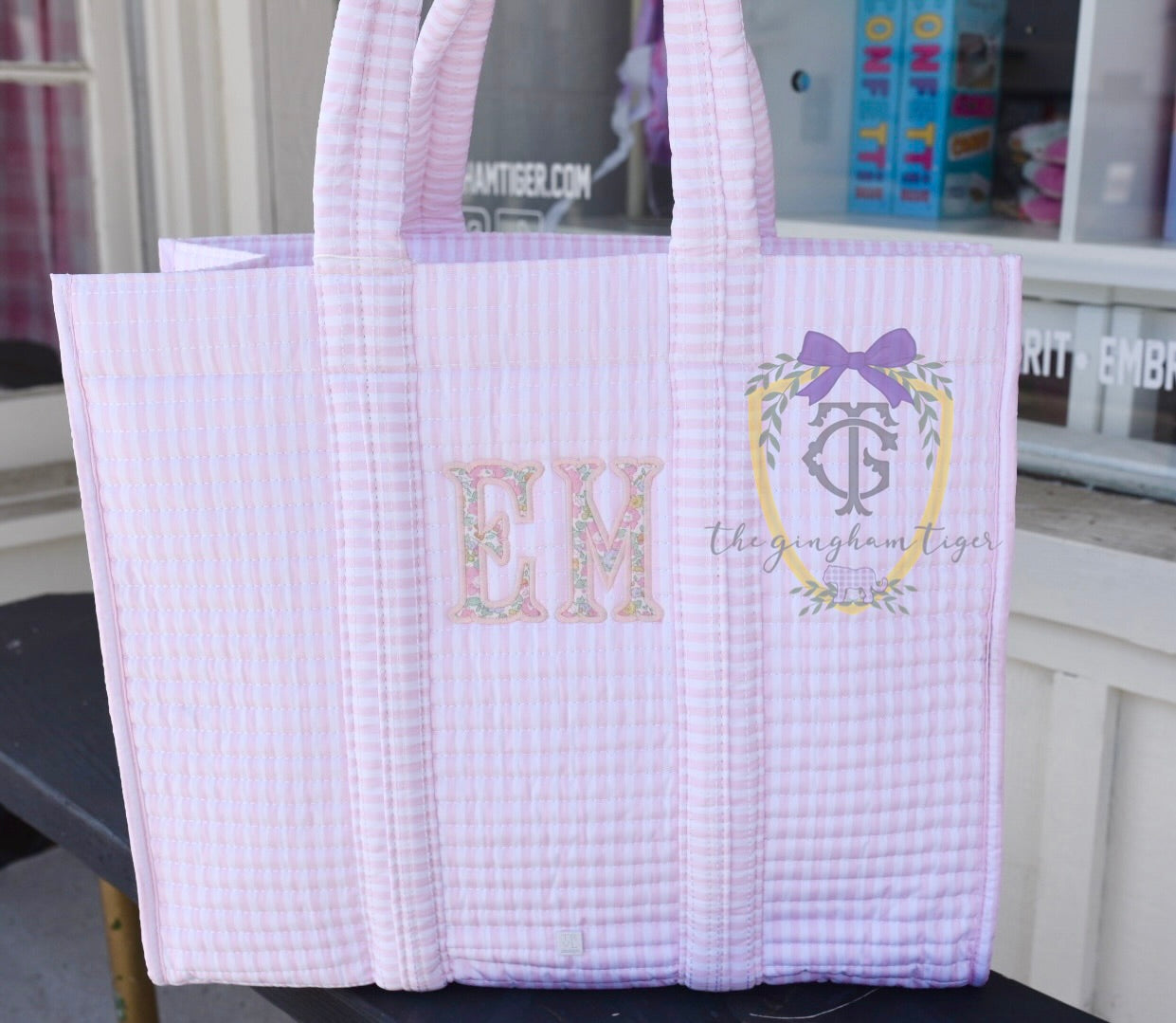 Quilted Go Go Tote Pink Stripe TRVL