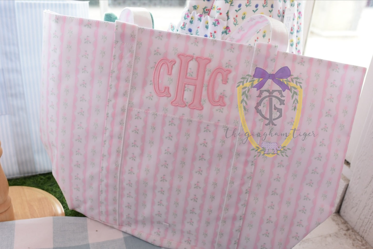 JUMBO TRVL Tote Ribbon Floral Pink