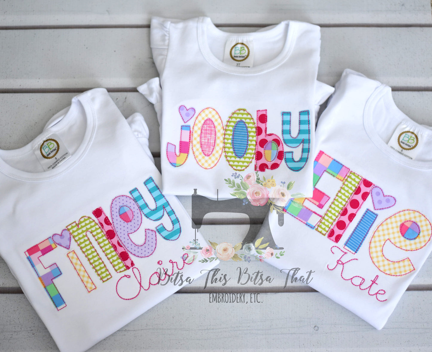 Girls Applique Name Tee - Brights