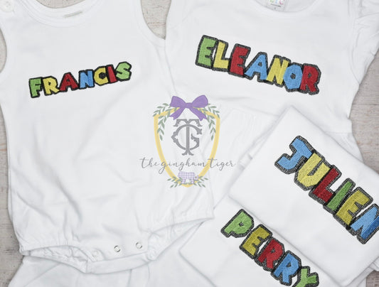 Brothers Font embroidered Tee, dress, or bubbble