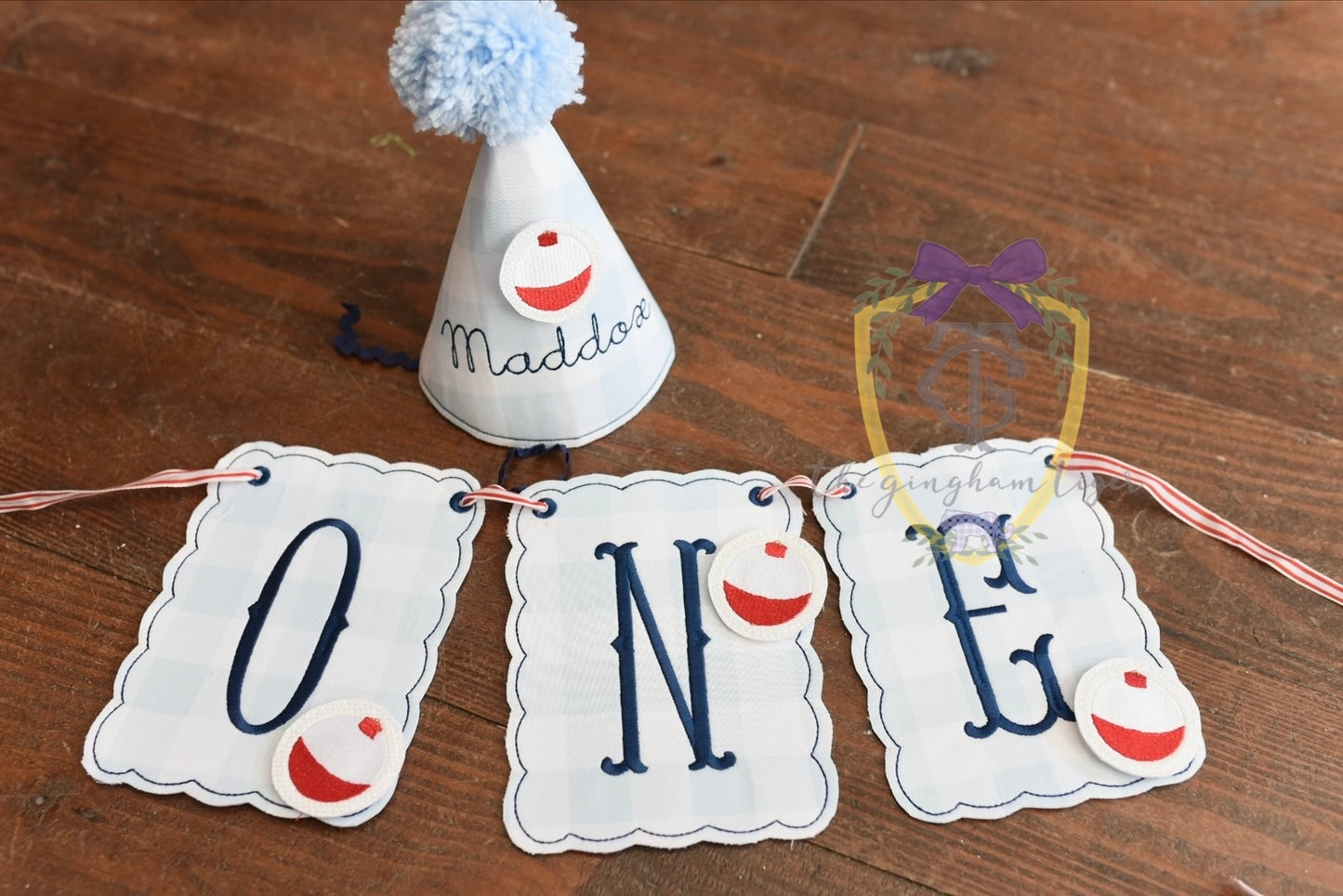 Blue Gingham High Chair Banner - Bobbers