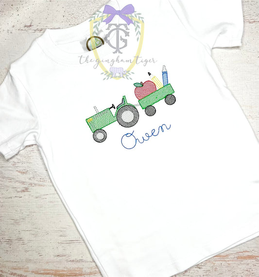 Embroidered School Tractor Tee or Romper (Copy)