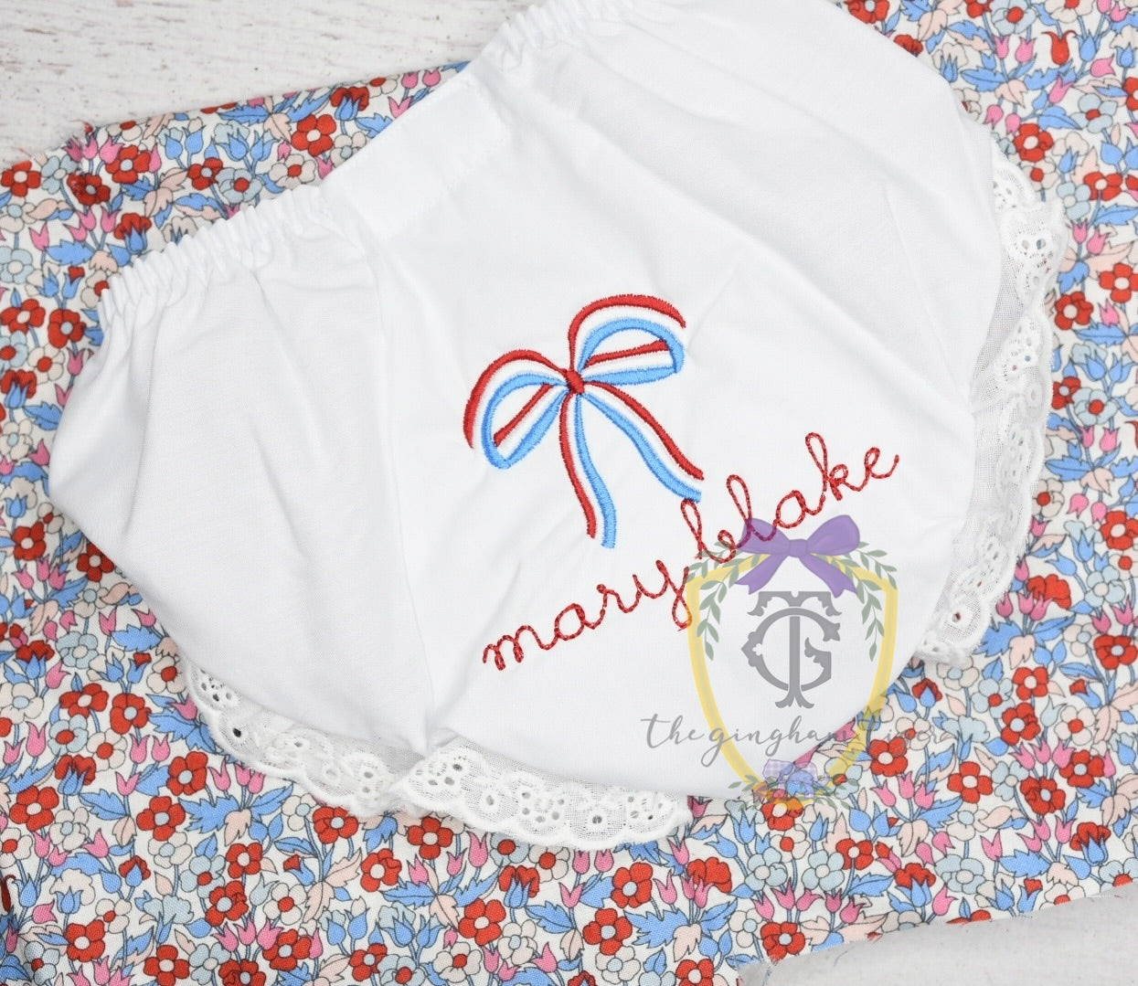 Patriotic Bow Embroidered Bloomers