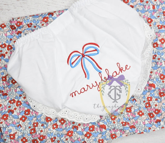 Patriotic Bow Embroidered Bloomers