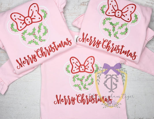 Merry Christmas Mouse Embroidered Tee