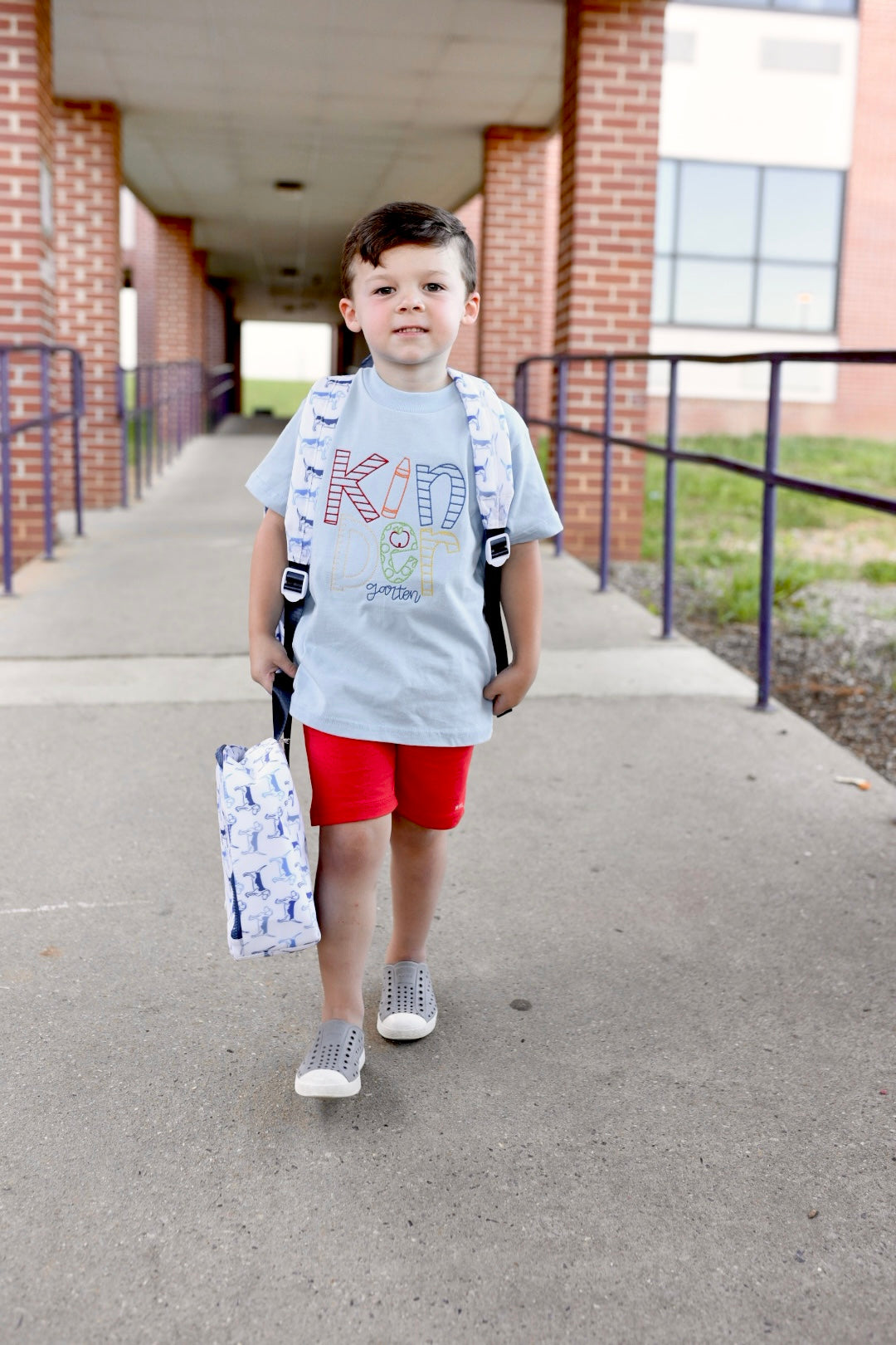 Boys Kindergarten Apple Embroidered Tee