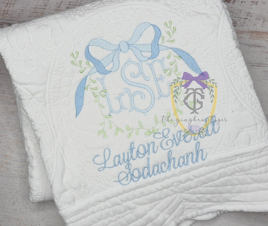 Baby Boy Heirloom Quilt with Vine Crest