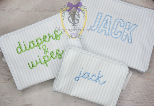 Diapers and wipes BLUE stripe or gingham large TRVL Roadie