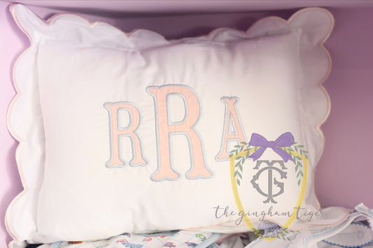 Scalloped Piping Edge Pillowcase with Applique Monogram