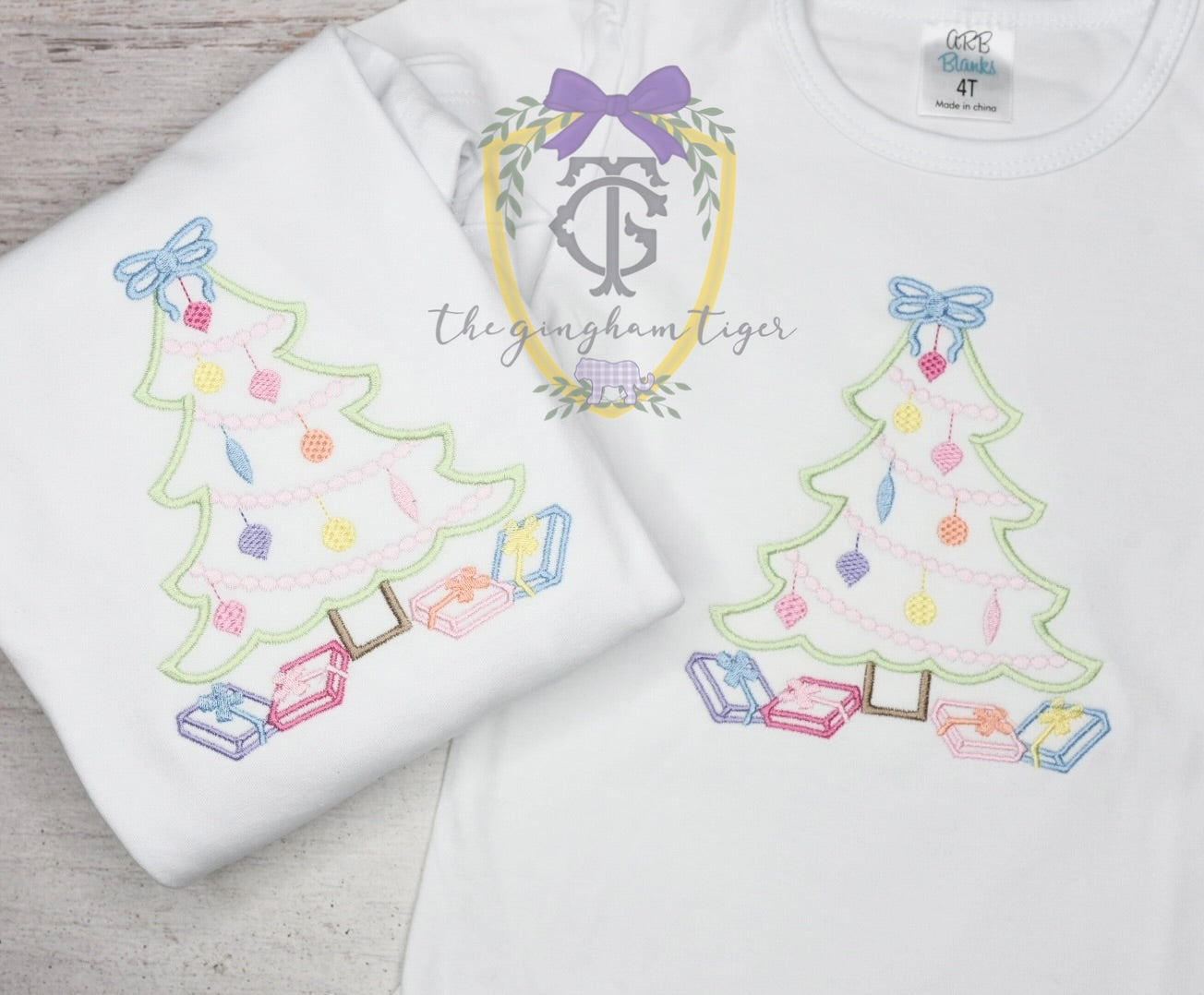 Tree + Presents Embroidered on Romper or Tee