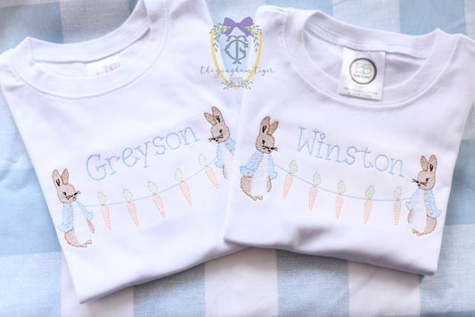 Rabbits with carrot bunting Embroidered Tee or Bubble