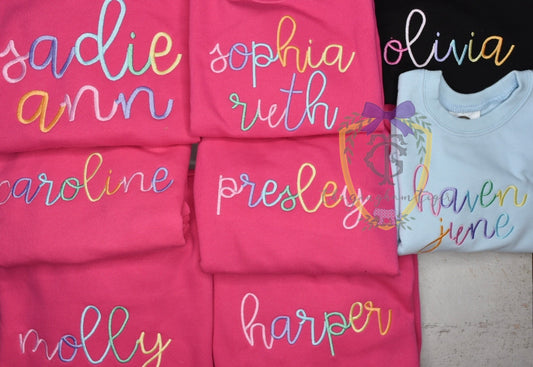 Rainbow Name Embroidered Sweatshirt or bubble