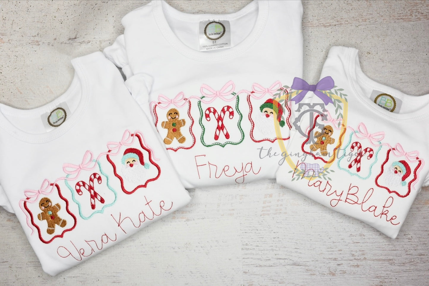 Christmas Trio Embroidered Tee -Girl