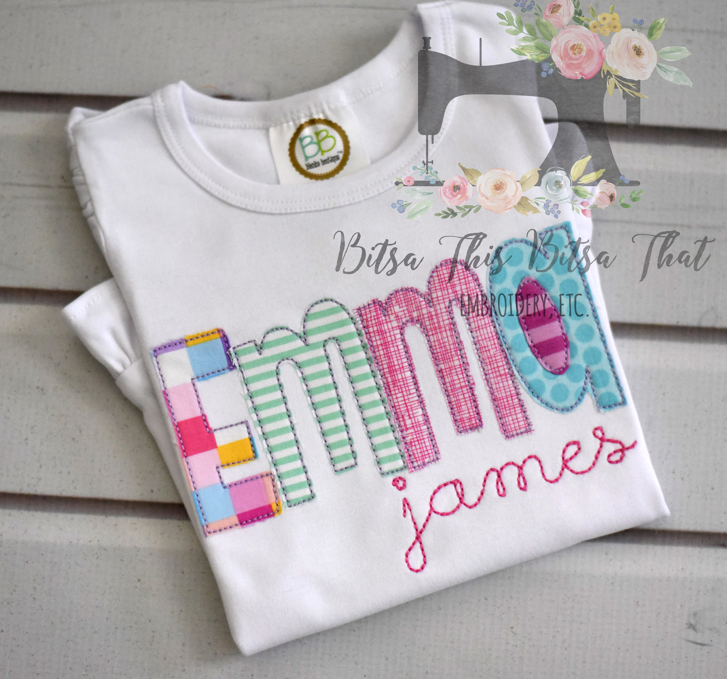 Girls Applique Name Tee - Brights