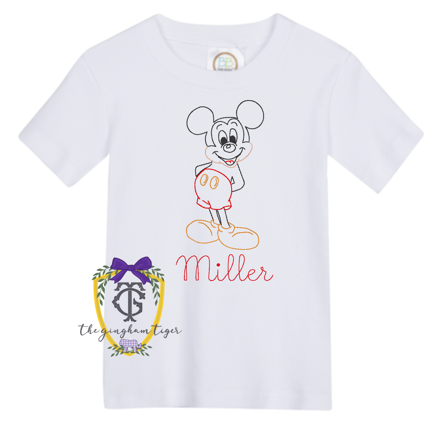 Vintage Stitch Mouse Embroidered Tee or Romper