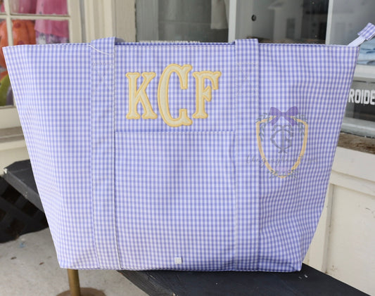 JUMBO TRVL Tote - Lilac Gingham