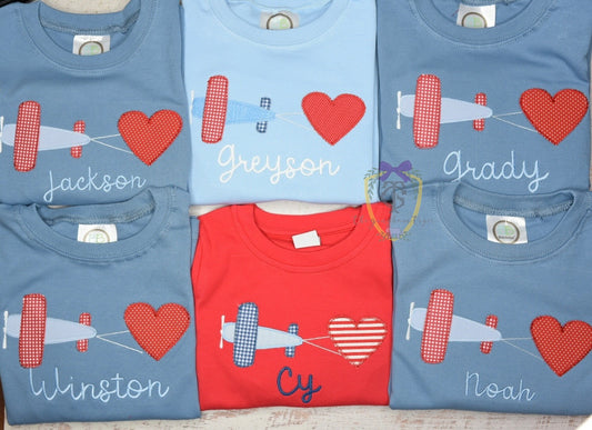 Airplane Valentine Applique Shirt or Romper