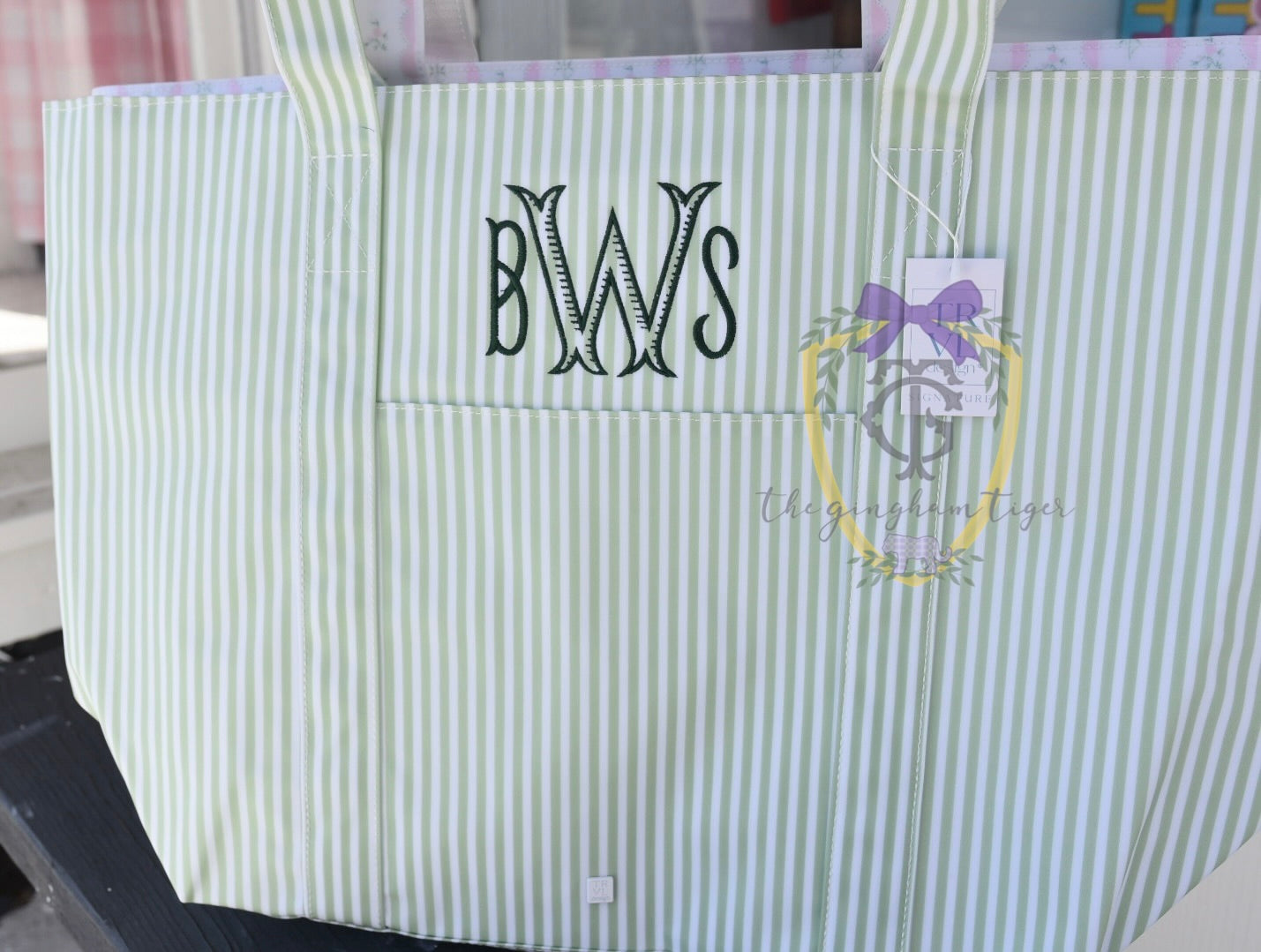 Jumbo XL TRVL tote - Pimlico Stripe Sage BACKORDERED UNTIL 6/25