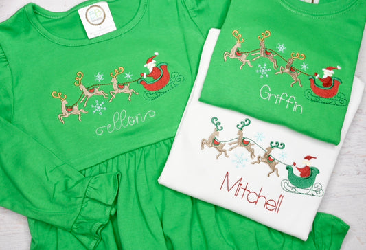 Santa + Reindeer Embroidered Tee