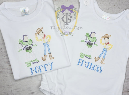 Best Friends Cowboy and Spaceman Embroidered Tee or Bubble