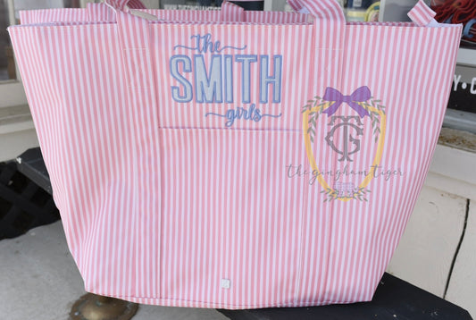 Jumbo XL TRVL tote Pimlico Stripe Dusty Rose