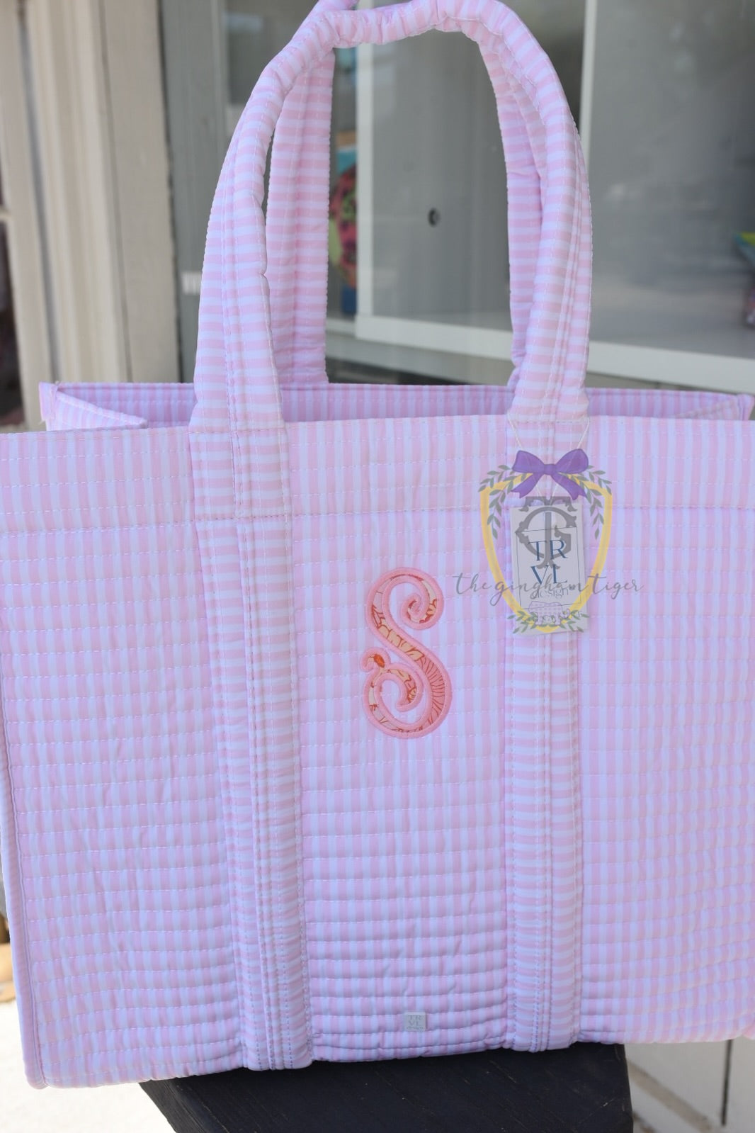 Quilted Go Go Tote Pink Stripe TRVL