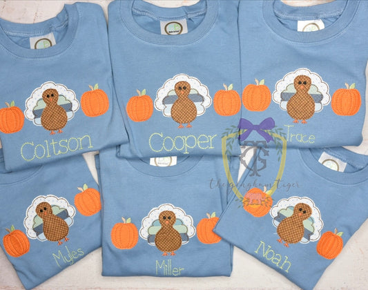 Turkey + Pumpkin Boy Applique Tee