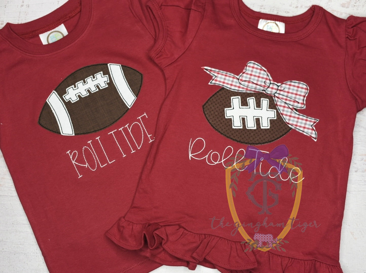 Applique Football with Bow + Roll Tide