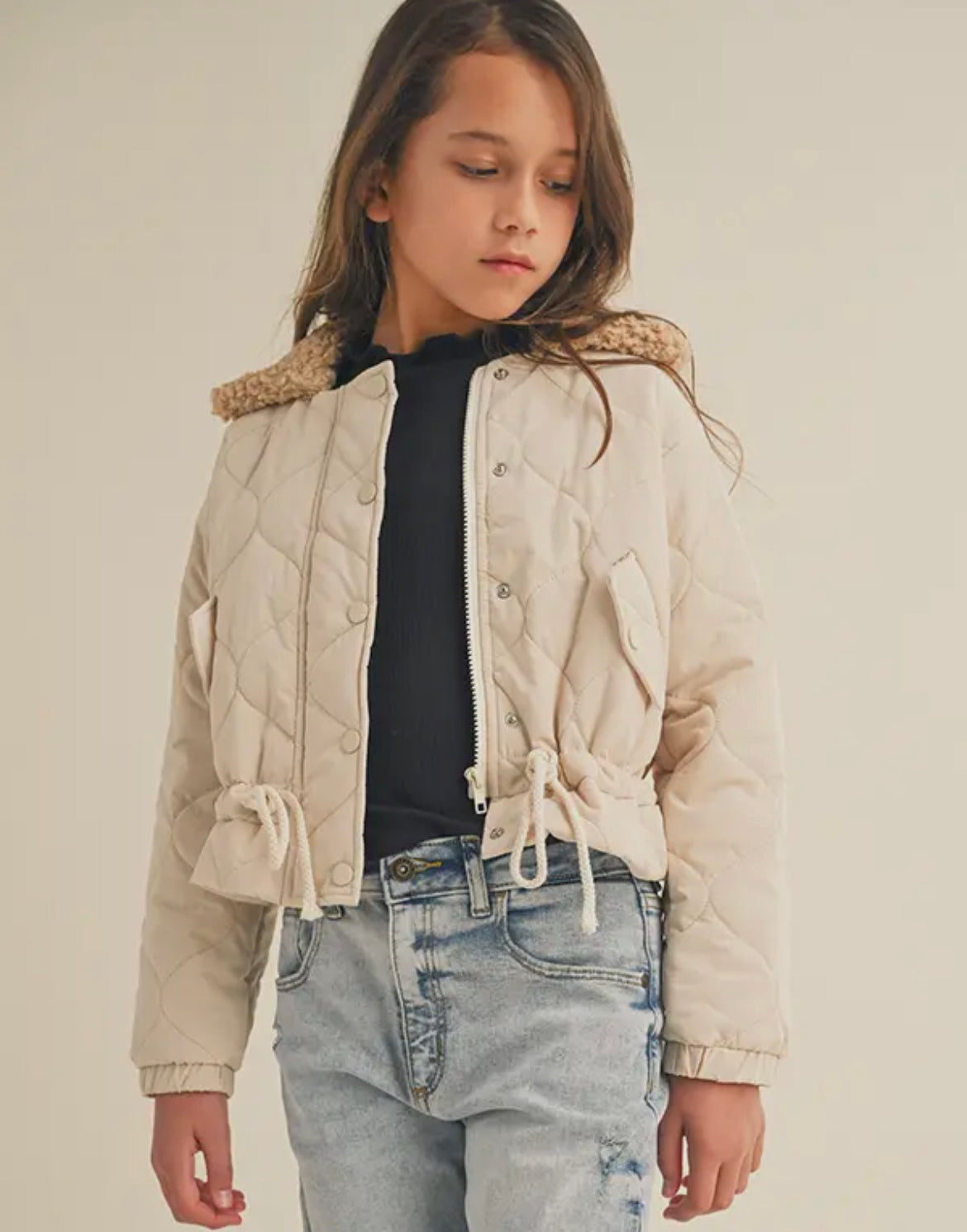 Cinched Waist Puffer Jacket -youth