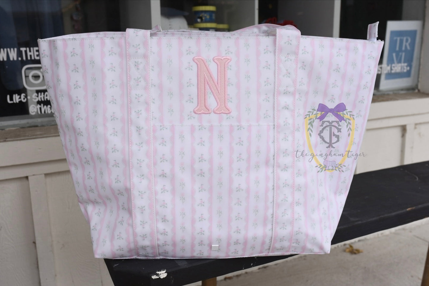 JUMBO TRVL Tote Ribbon Floral Pink