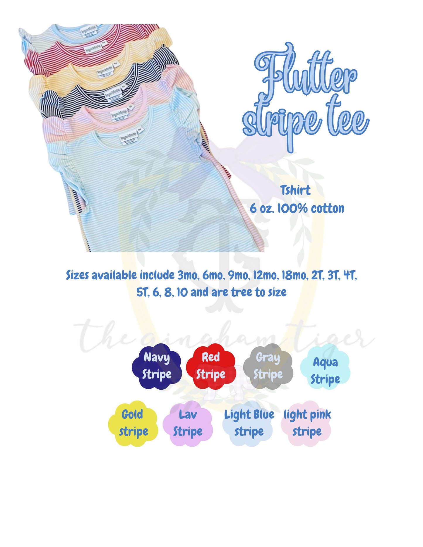 Flutter Stripe Tee with Name and Animal add-ons