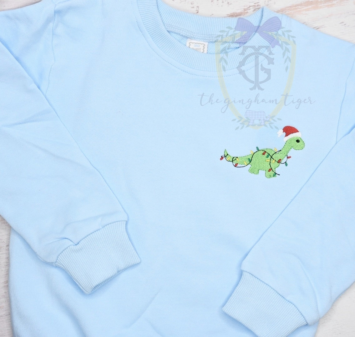 Dinosaur Santa Embroidered Tee or Sweatshirt