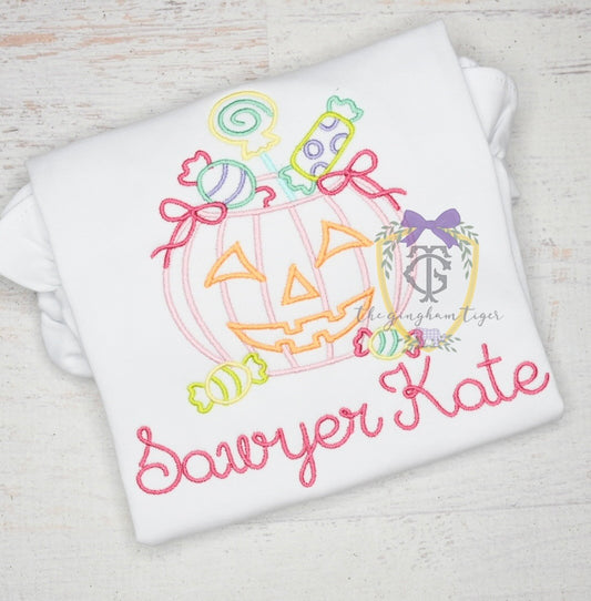 Pumpkin Bucket Girls Embroidered Tee