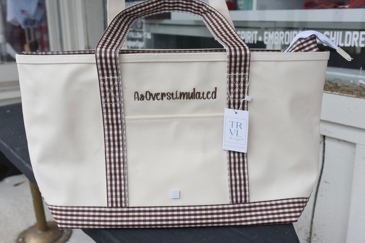 MEDIUM TOTE - COATED CANVAS NATURAL WITH GINGHAM COCO TRIM