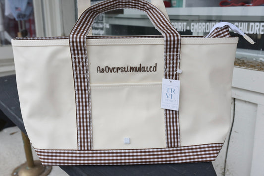 MEDIUM TOTE - COATED CANVAS NATURAL WITH GINGHAM COCO TRIM