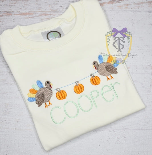 Boys Turkey and Pumpkins embroidered shirt