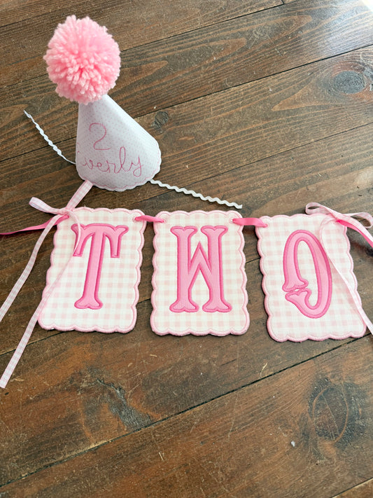 Pink Gingham High Chair Banner