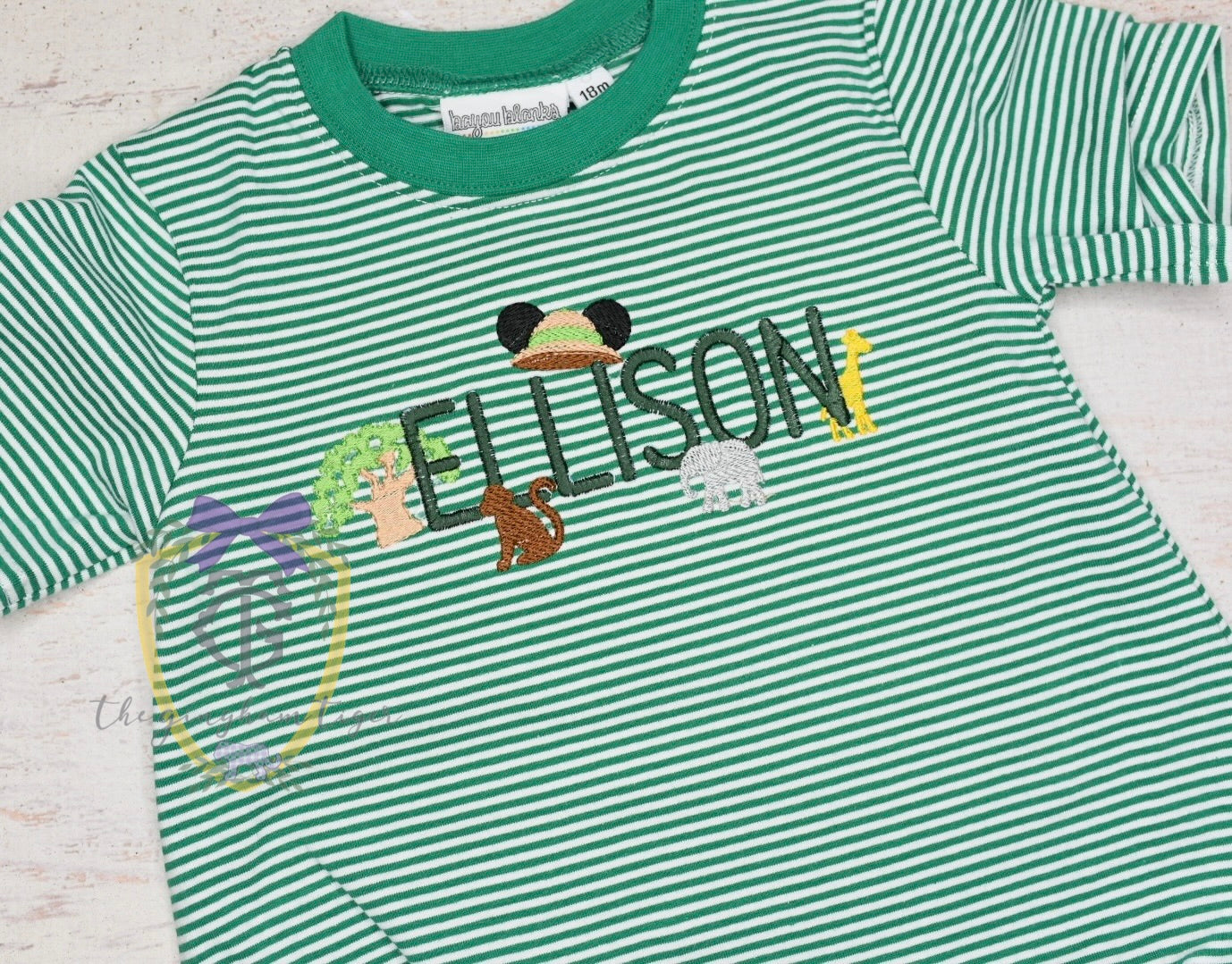 Flutter Stripe Tee with Name and Animal add-ons