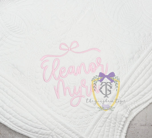 Heirloom Quilt with Name + Bow