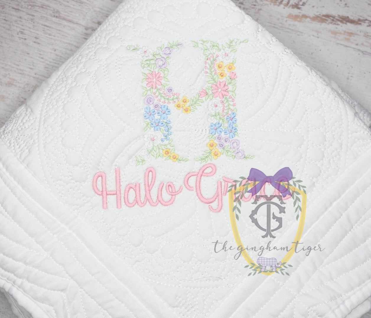 Heirloom Floral Letter Monogram Quilt