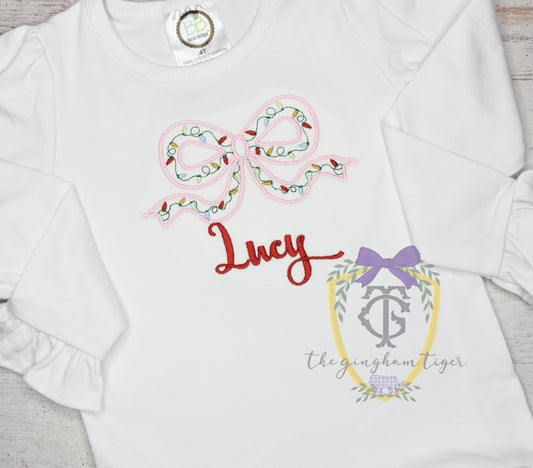 Lights Bow Embroidered on Romper, Tee, or Dress