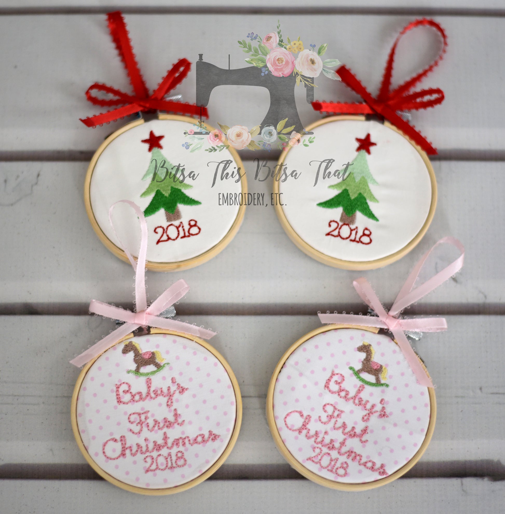 Christmas Bows & Ornaments Alphabet Embroidery Design