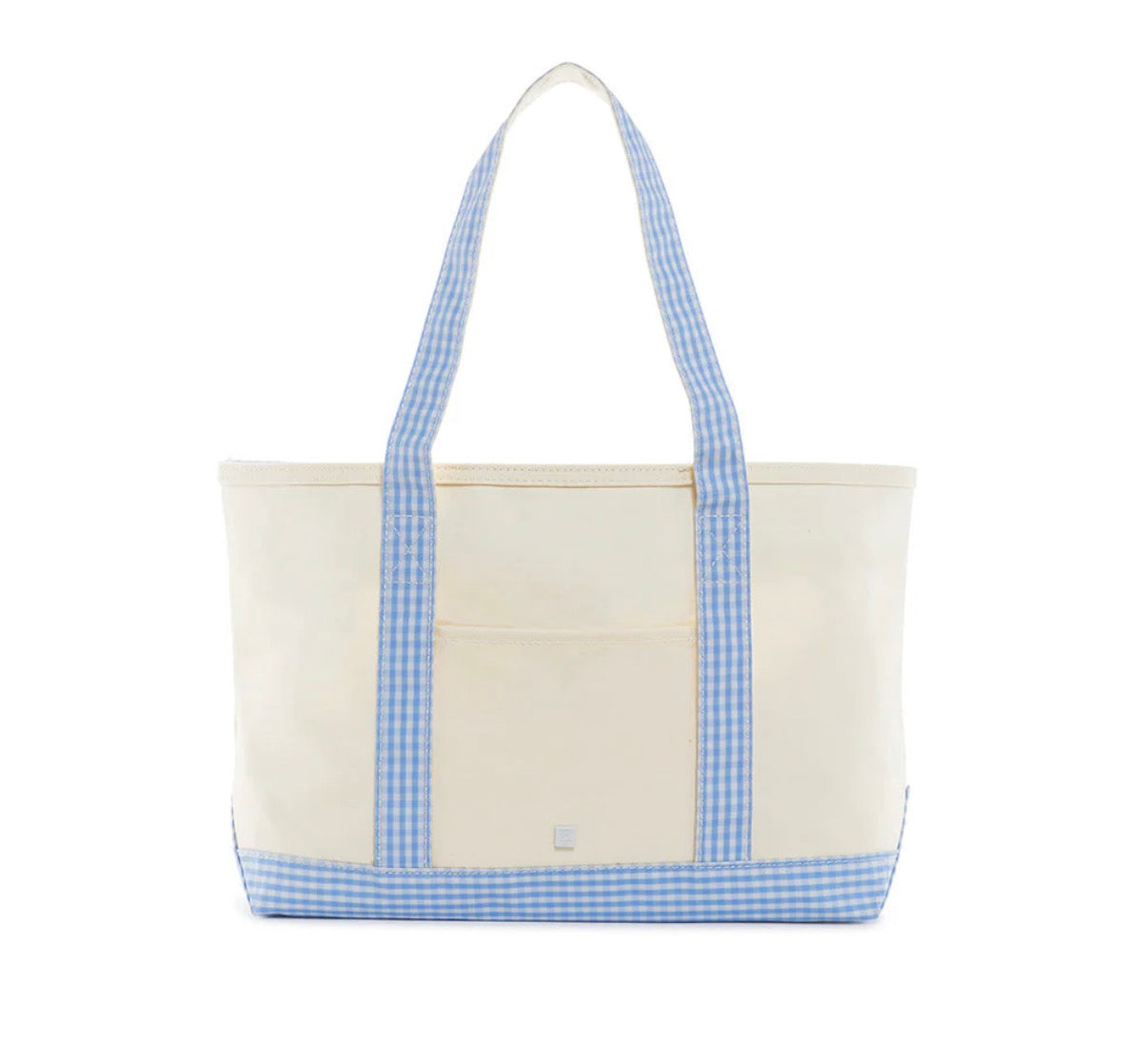 MEDIUM TOTE - COATED CANVAS NATURAL WITH GINGHAM SKY TRIM