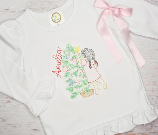 Embroidered Christmas Tree + Girl Ruffle