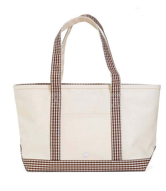 MEDIUM TOTE - COATED CANVAS NATURAL WITH GINGHAM COCO TRIM