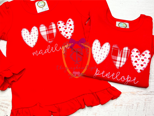 Valentines Heart Trio Applique