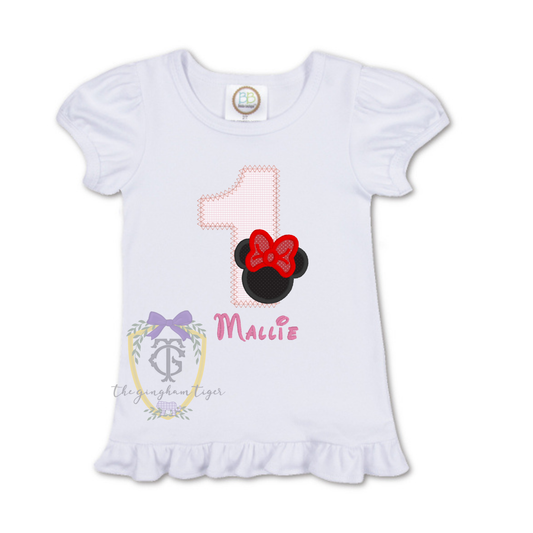1st Birthday Girl Mouse Tee or Romper