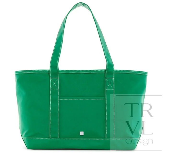 MEDIUM TOTE - COATED CANVAS NATURAL - Kelly Green
