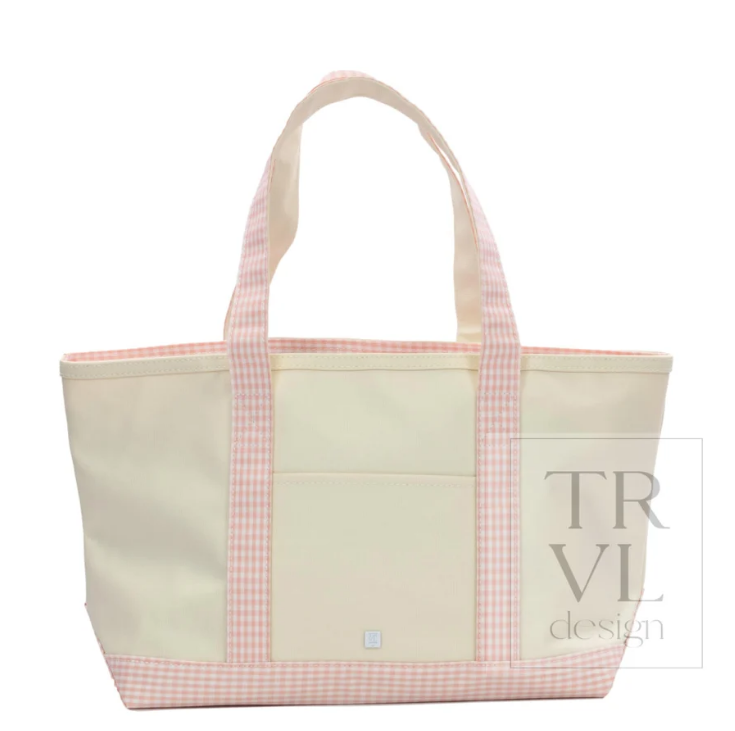 MEDIUM TOTE - COATED CANVAS NATURAL Gingham Trim - TAFFY
